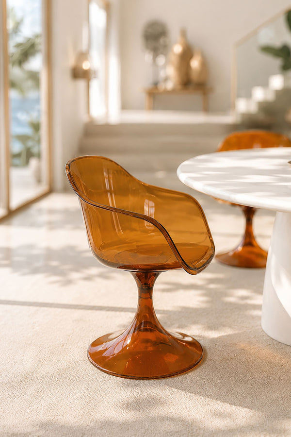 GLAM - Lot de 2 fauteuils de table en résine acrylique transparente ambre