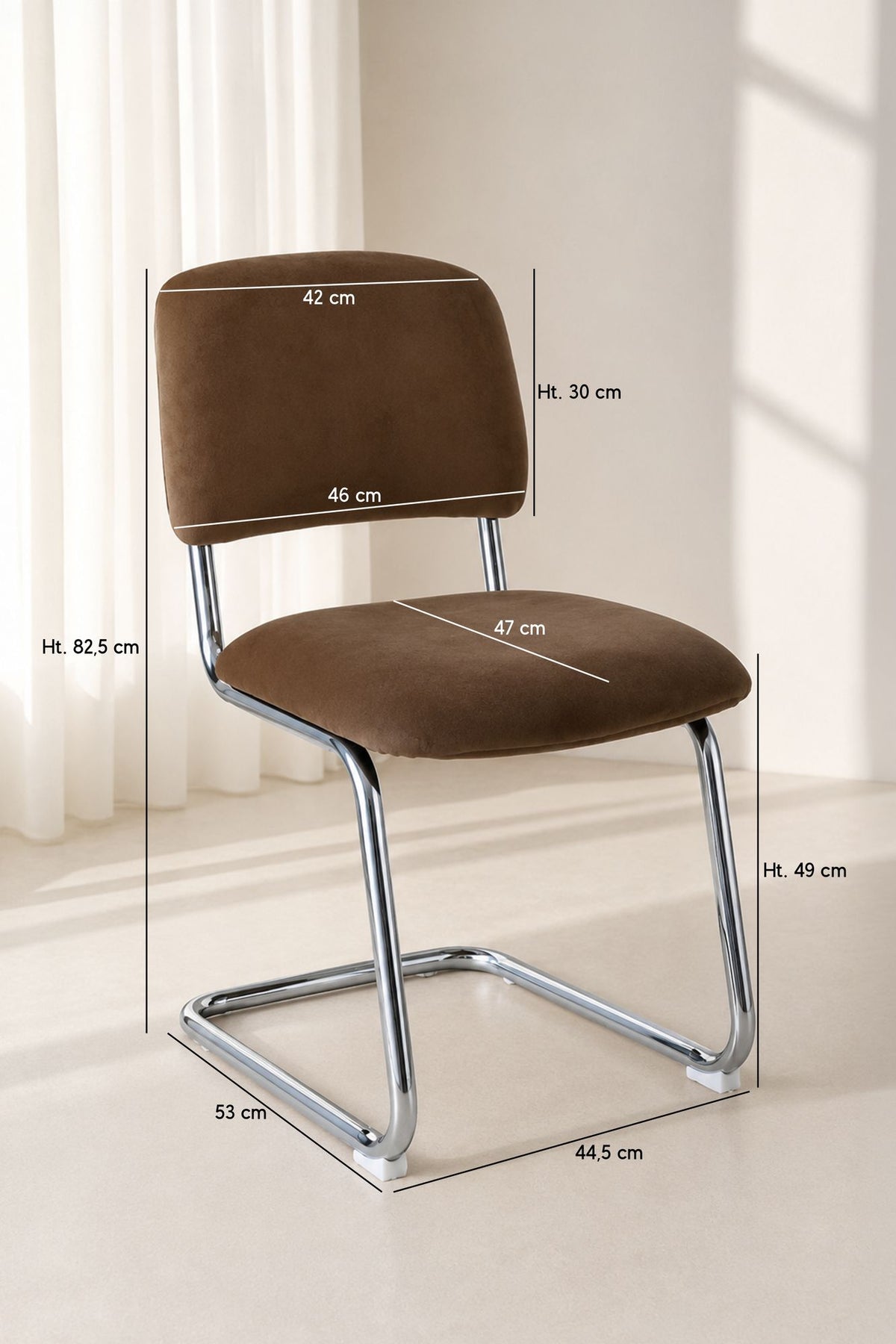 Dimensions Féline - Lot de 2 chaises en tissu tabac et structure chrome
