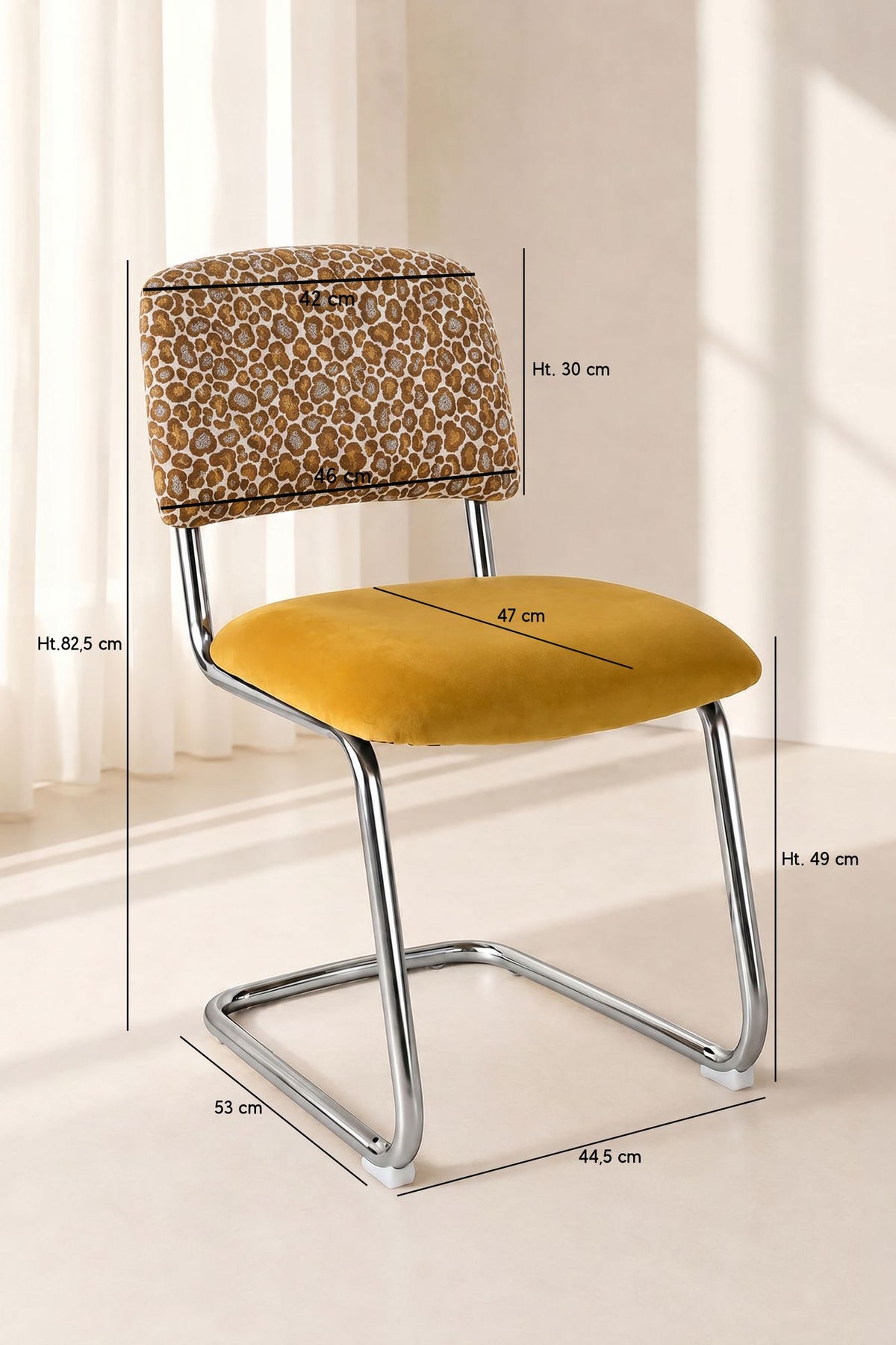 Dimensions Féline - Lot de 2 chaises en tissu léopard et structure chrome
