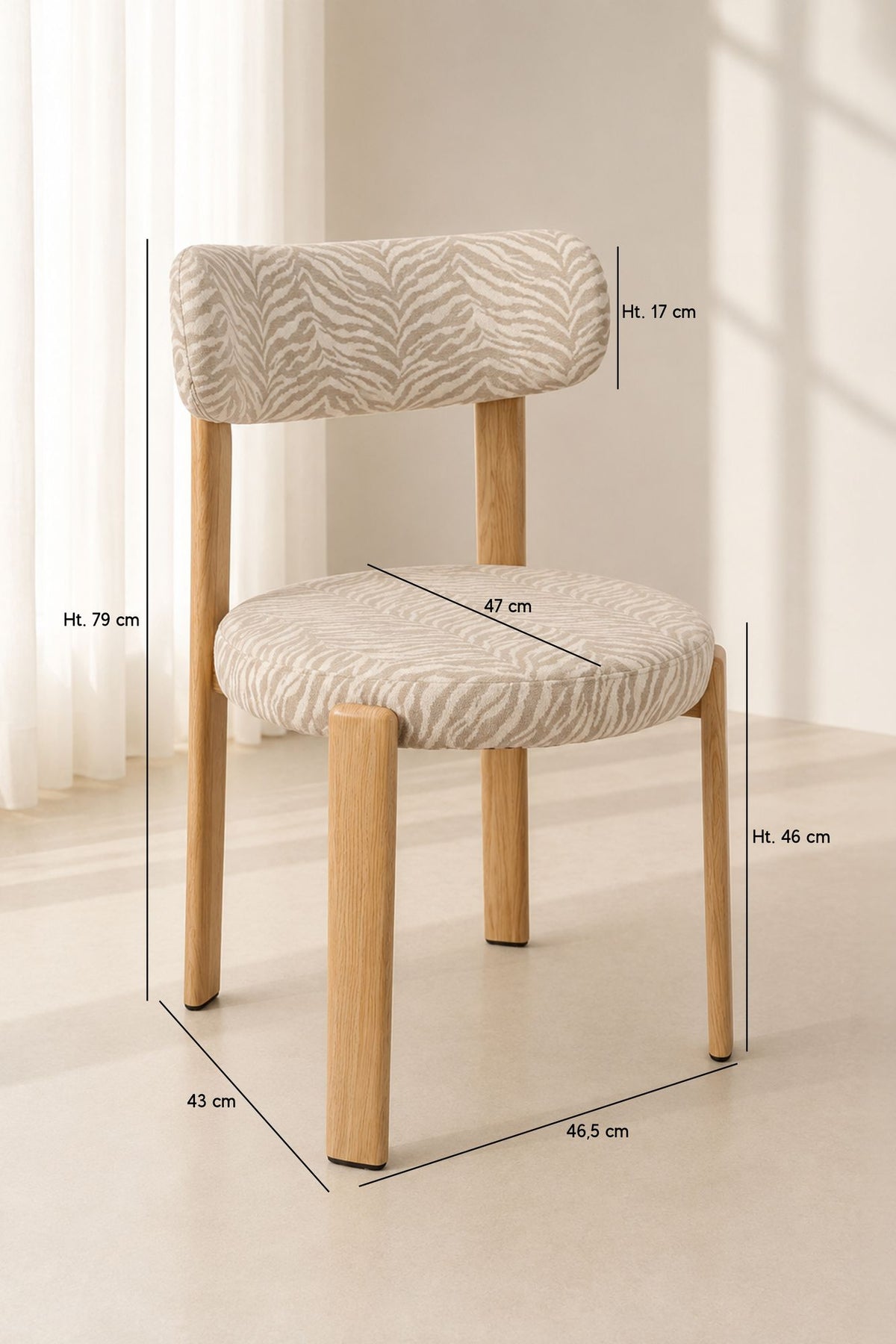 Dimensions Lily - Lot de 2 chaises de table effet bois et tissu zébré