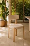 Lily - Lot de 2 chaises de table effet bois et tissu écru