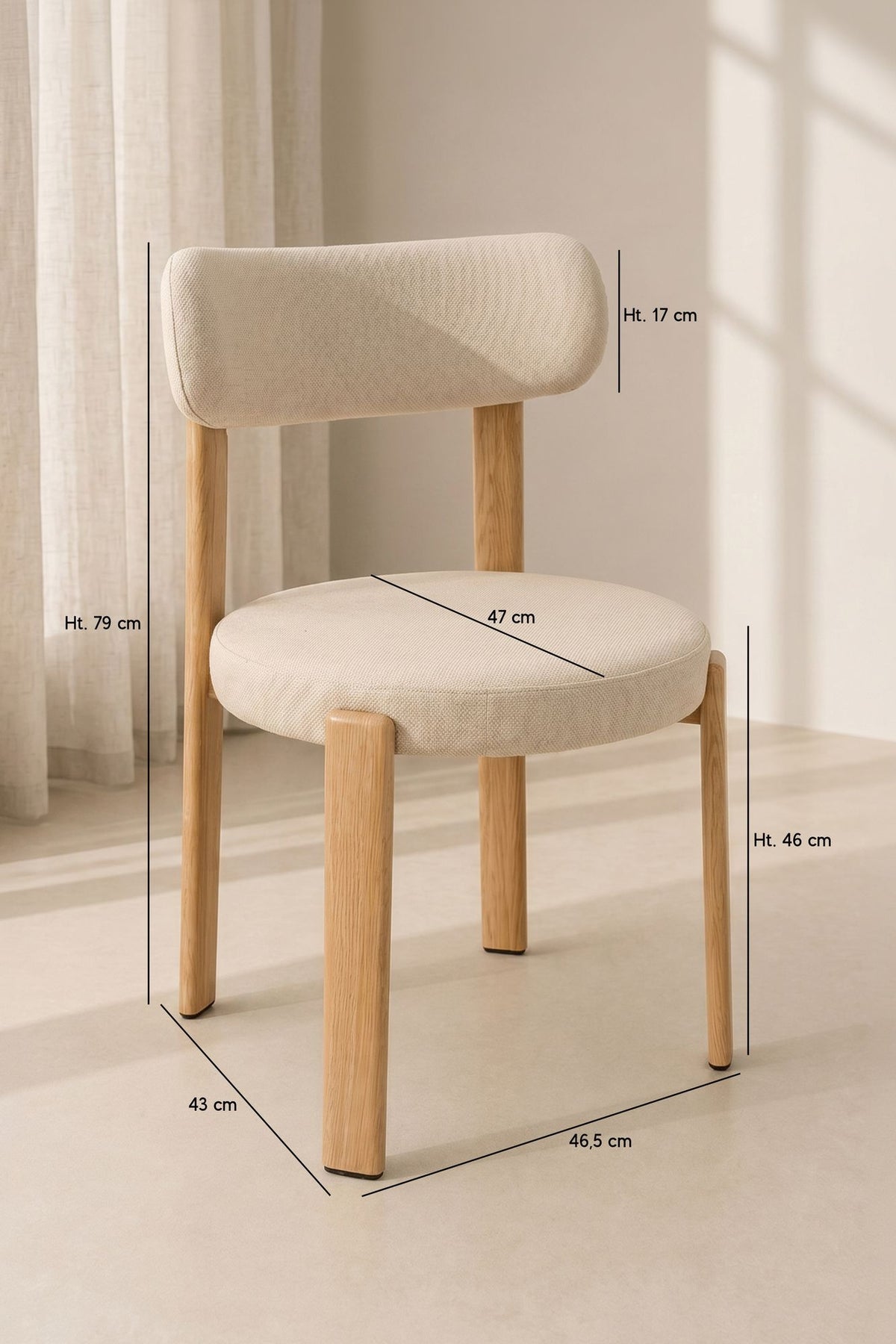 Dimensions Lily - Lot de 2 chaises de table effet bois et tissu écru