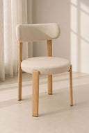 Lily - Lot de 2 chaises de table effet bois et tissu écru