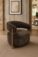 Noubia - Fauteuil en tissu effet chenille Cacao