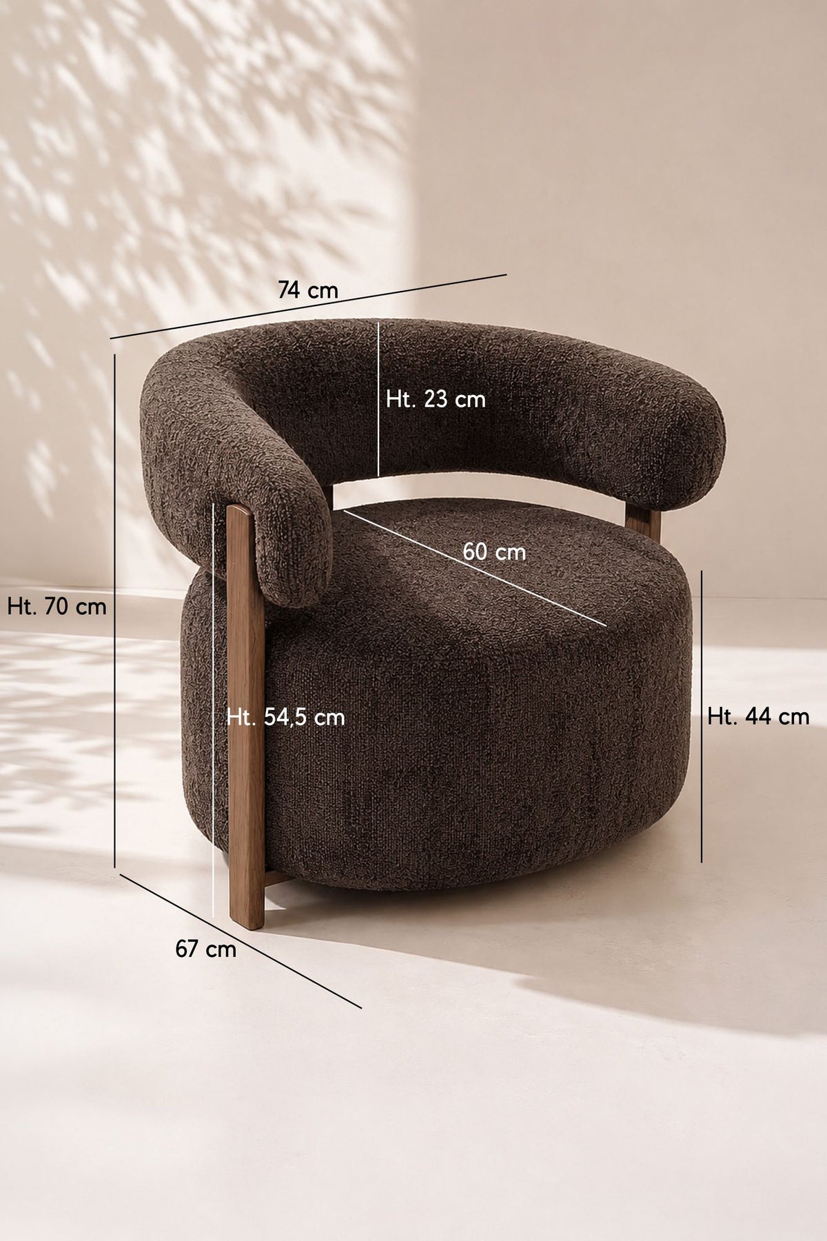 Dimensions Noubia - Fauteuil en tissu effet chenille Cacao