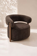 Noubia - Fauteuil en tissu effet chenille Cacao