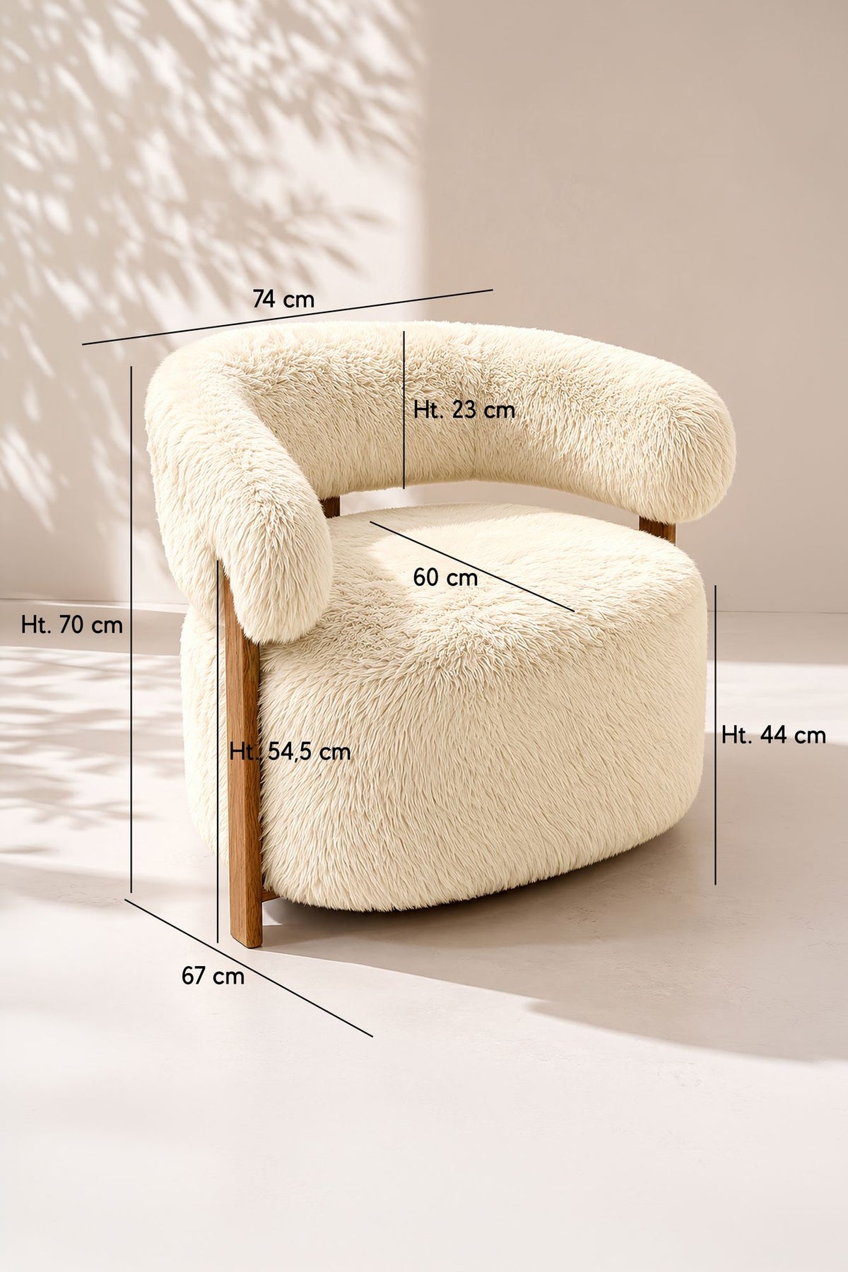 Dimensions Noubia - Fauteuil en tissu doux effet fourrure écru