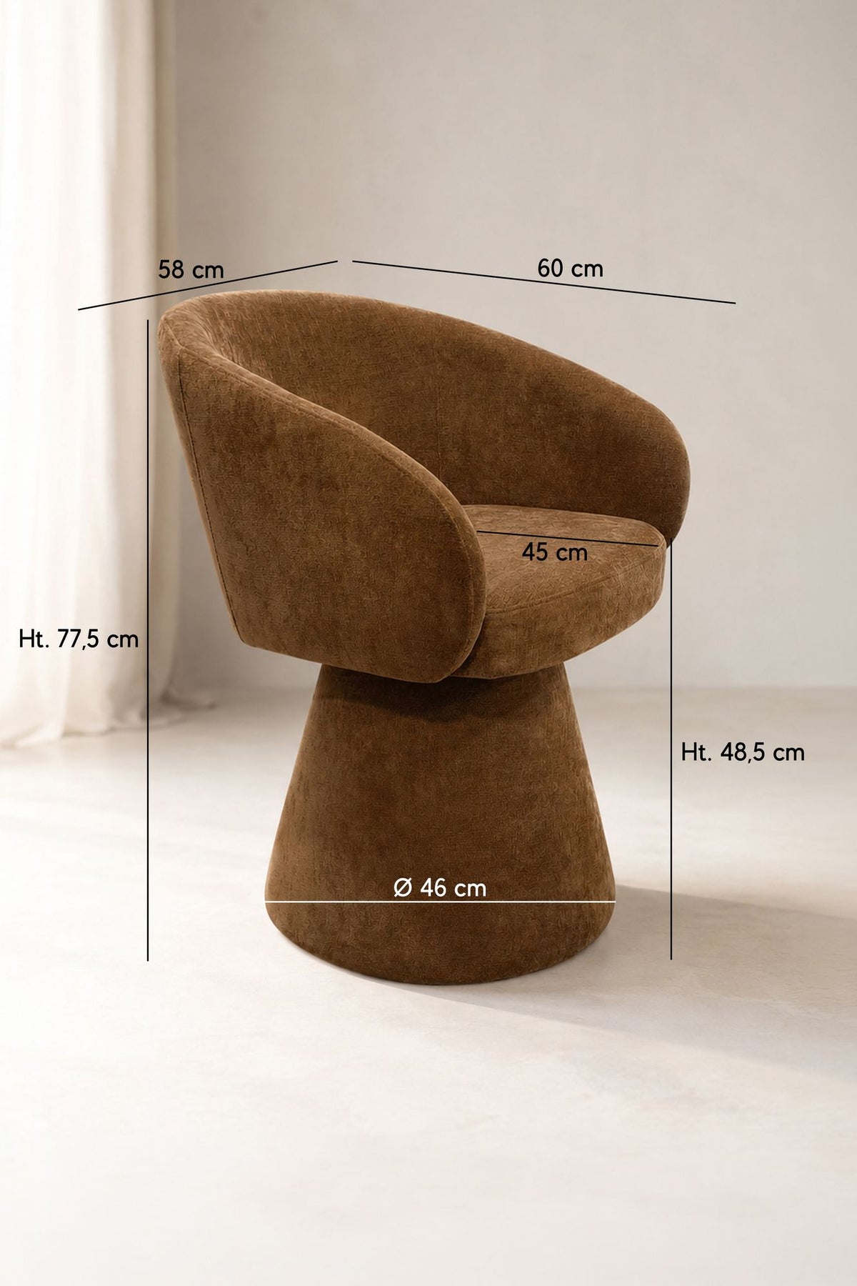 Dimensions Alba - Fauteuil de table pivotant en tissu effet chenille terre de sienne