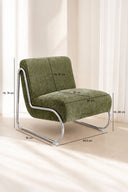 HELIO - Fauteuil en tissu chenille vert sauge et pieds en métal