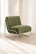 HELIO - Fauteuil en tissu chenille vert sauge et pieds en métal