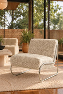 HELIO - Fauteuil en tissu chenille tigré beige et pieds en métal