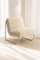 HELIO - Fauteuil en tissu chenille tigré beige et pieds en métal