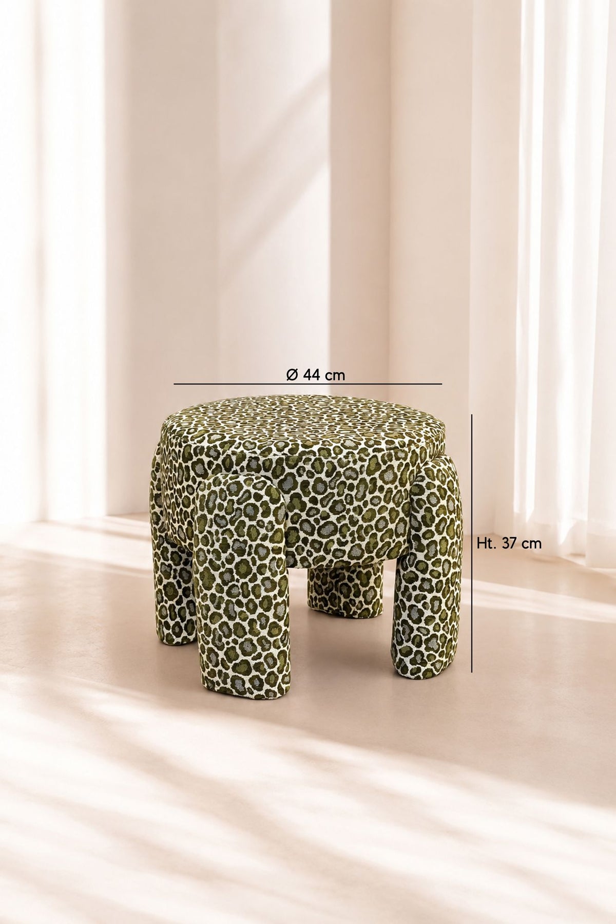 Dimensions ORION - Tabouret en tissu léopard et nuances de vert