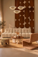 ORION - Tabouret en tissu léopard et nuances marron et ocre