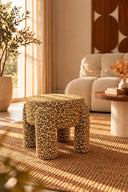 ORION - Tabouret en tissu léopard et nuances marron et ocre