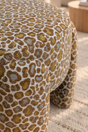 ORION - Tabouret en tissu léopard et nuances marron et ocre