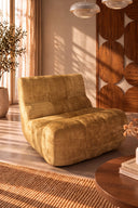 VOLTA - Fauteuil compressé en tissu chenille ocre doré