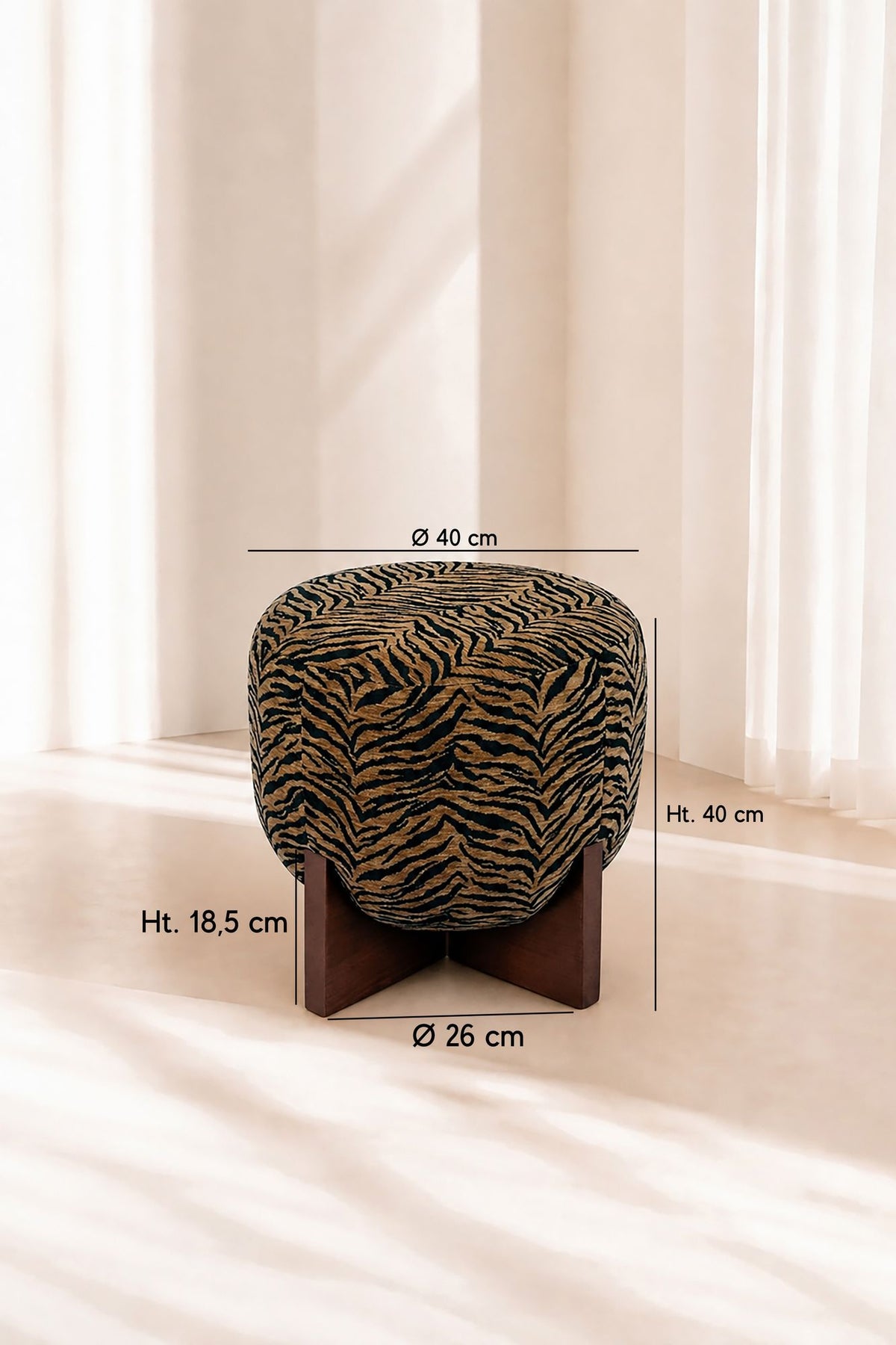 Dimensions TIGER - Tabouret en tissu tigré marron