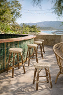 Scala - Tabouret bas d'extérieur en textilène tressées beige avec structure en aluminium