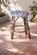 Scala - Tabouret bas d'extérieur en textilène tressées bleu avec structure en aluminium