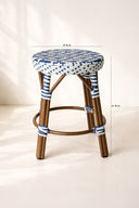 Scala - Tabouret bas d'extérieur bleu en aluminium effet rotin naturel