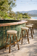 Scala - Tabouret haut d'extérieur en textilène tressé beige avec structure en aluminium