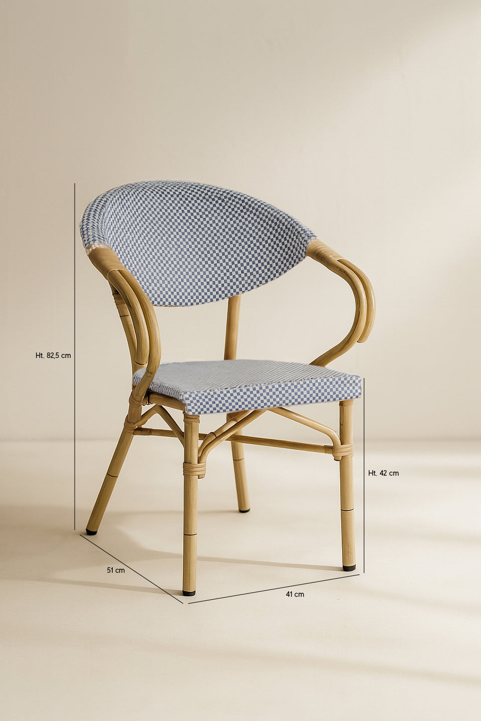 Dimensions Amalfi - Lot de 2 fauteuils de table d'extérieur bleu en aluminium effet rotin naturel