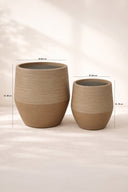 Set de 2 pots ronds bas Comporta en fibre d'argile couleur terre cuite H35/49cm
