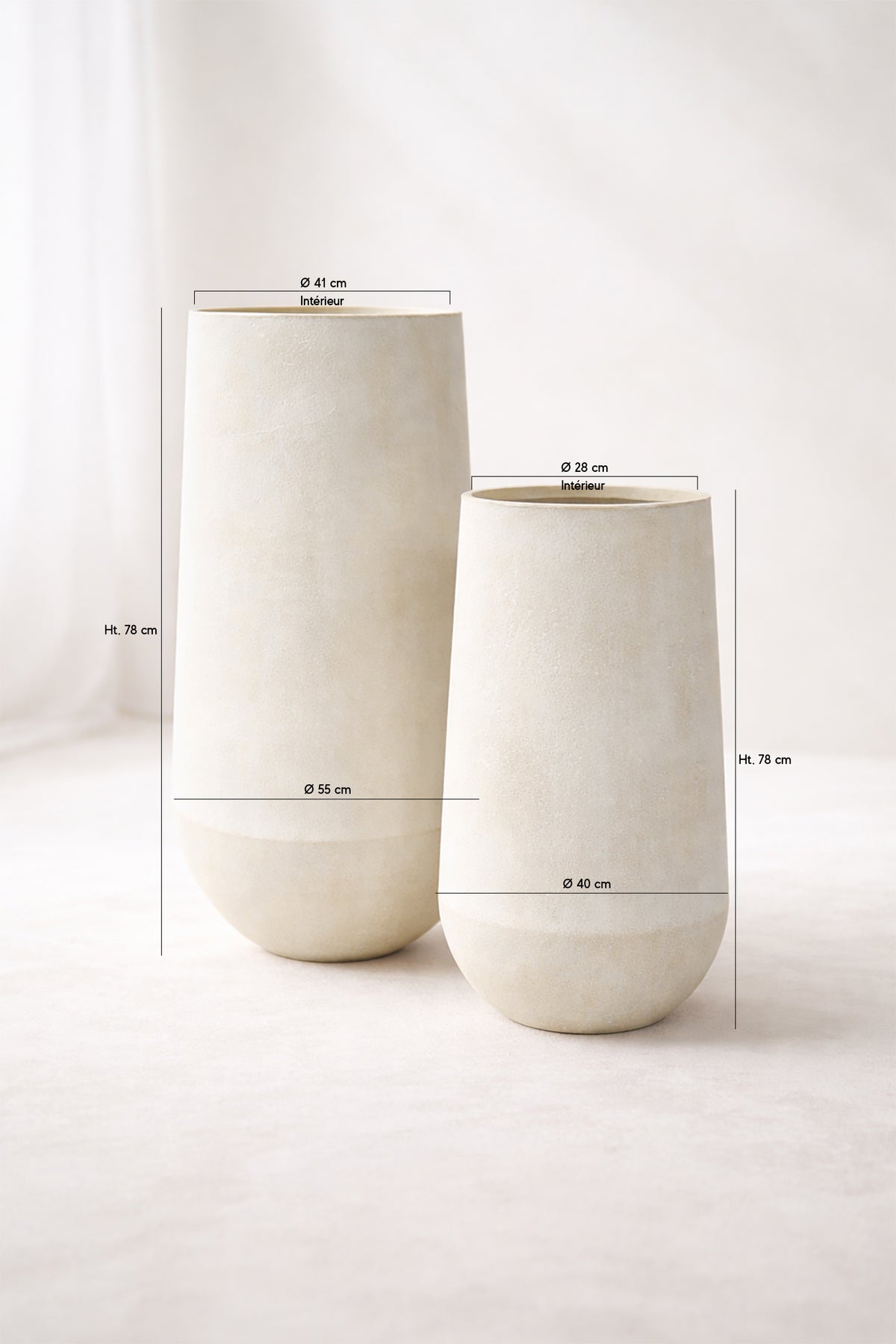 Dimensions Set de 2 pots ronds Lagos en terre d'argile 40/55 cm