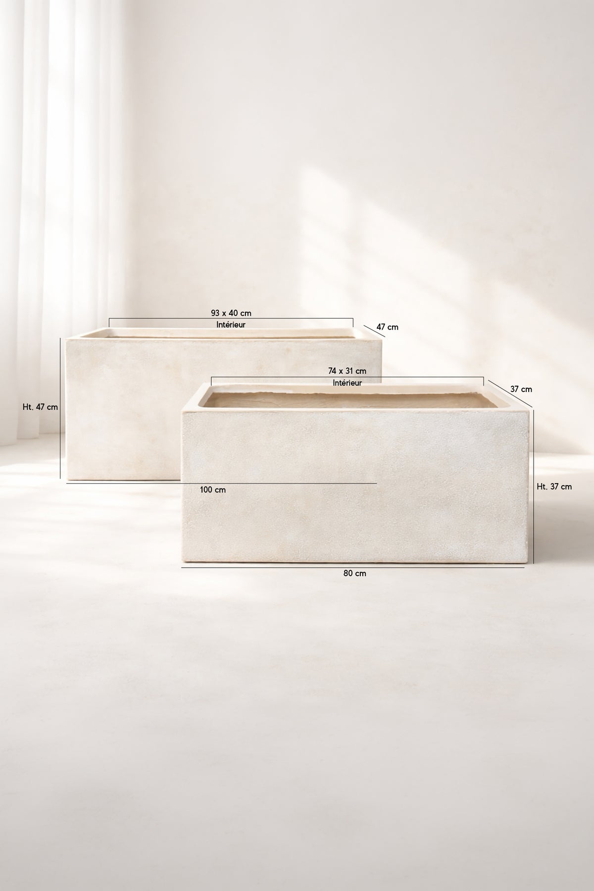 Dimensions Set de 2 pots rectangulaires Lagos en terre d'argile 32/44 cm