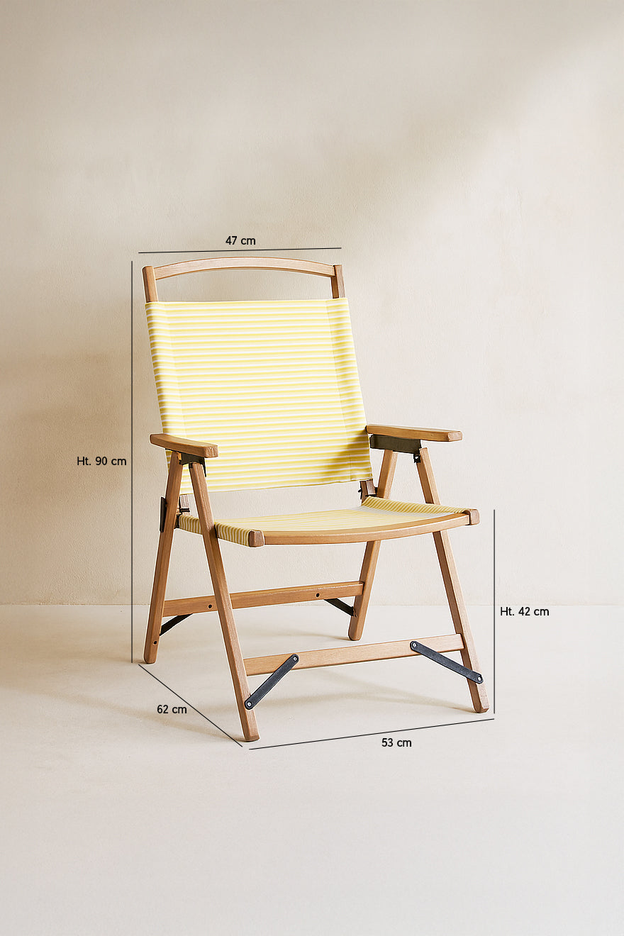 Dimensions Playa - Fauteuil de plage en bois de hêtre naturel et tissu jaune