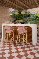 Amalfi - Lot de 2 fauteuils de bar extérieurs rouge en aluminium effet rotin naturel