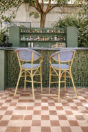 Amalfi - Lot de 2 fauteuils de bar extérieurs bleu en aluminium effet rotin naturel