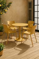 Montauk -  Ensemble table et 4 fauteuils de table extérieur en polypropylène et métal ocre