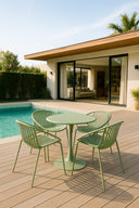Calypso - Ensemble table et 4 fauteuils de table extérieur en polypropylène et métal vert