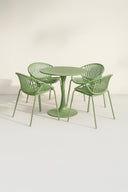 Calypso - Ensemble table et 4 fauteuils de table extérieur en polypropylène et métal vert