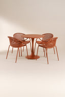 Calypso - Ensemble table et 4 fauteuils de table extérieur en polypropylène et métal brique