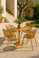Calypso - Ensemble table et 4 fauteuils de table extérieur en polypropylène et métal ocre