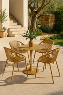 Calypso - Ensemble table et 4 fauteuils de table extérieur en polypropylène et métal ocre