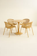 Calypso - Ensemble table et 4 fauteuils de table extérieur en polypropylène et métal ocre
