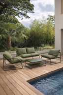 Luigi - Salon de jardin en acier et tissu vert kaki avec table basse