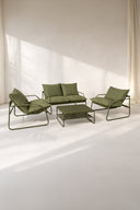 Luigi - Salon de jardin en acier et tissu vert kaki avec table basse