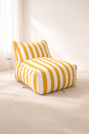 Flavio - Ensemble fauteuil et pouf extérieur compressé en tissu à rayures blanc et jaune bouton d'or