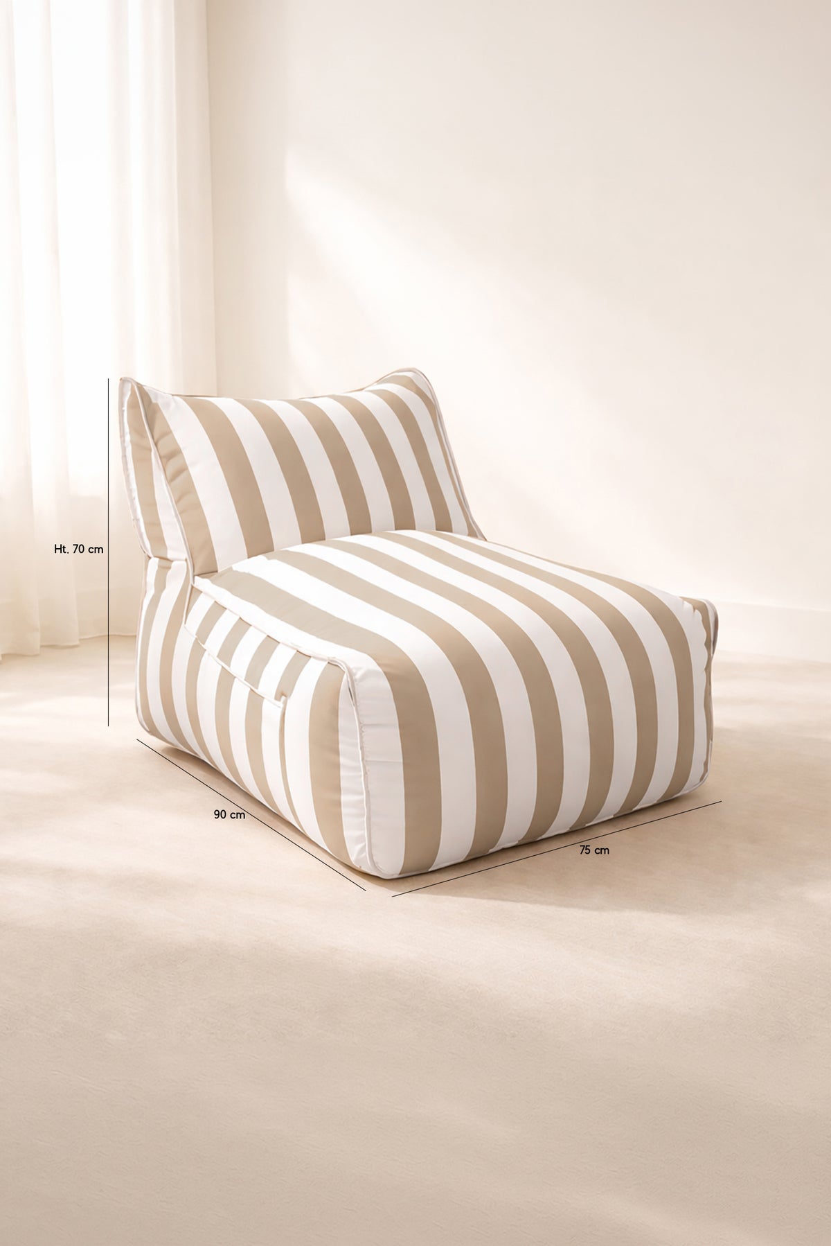 Dimensions Flavio - Fauteuil extérieur en tissu à rayures blanc et taupe