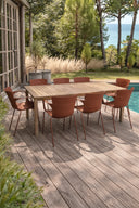 Montauk - Ensemble table avec 8 fauteuils en polypropylène brique