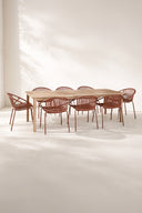 Calypso - Ensemble table avec 8 fauteuils en polypropylène brique