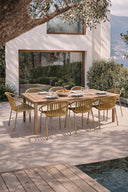 Calypso - Ensemble table avec 8 fauteuils en polypropylène ocre