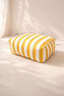 Flavio - Ensemble fauteuil et pouf extérieur compressé en tissu à rayures blanc et jaune bouton d'or