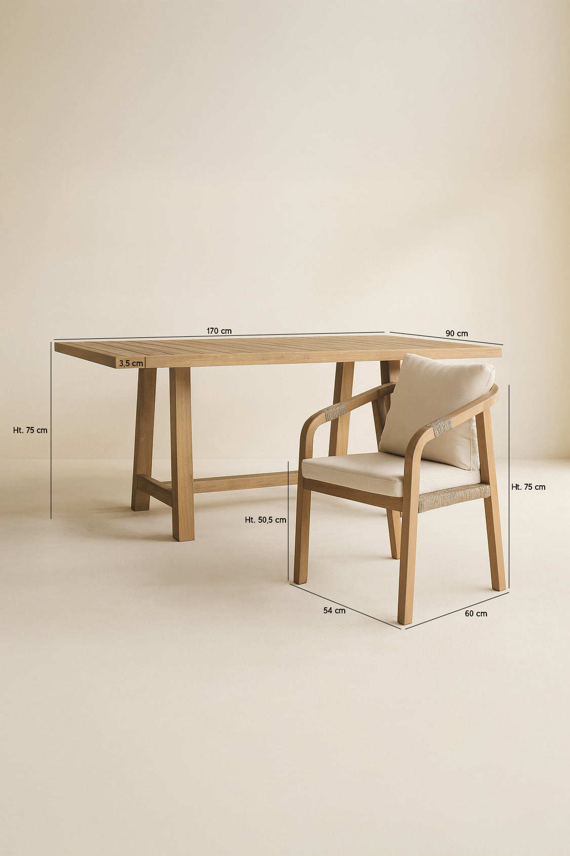 Dimensions Saona - Ensemble table de jardin et 6 fauteuils en bois d'acacia