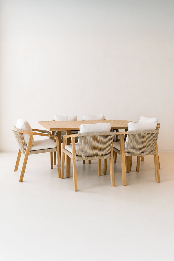 Saona - Ensemble table et 6 fauteuils en bois d'acacia